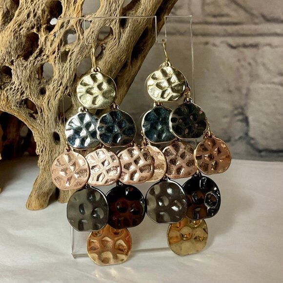 Tri-Tone 2" Chandelier Dangling Hook Earrings - Picture 4 of 4